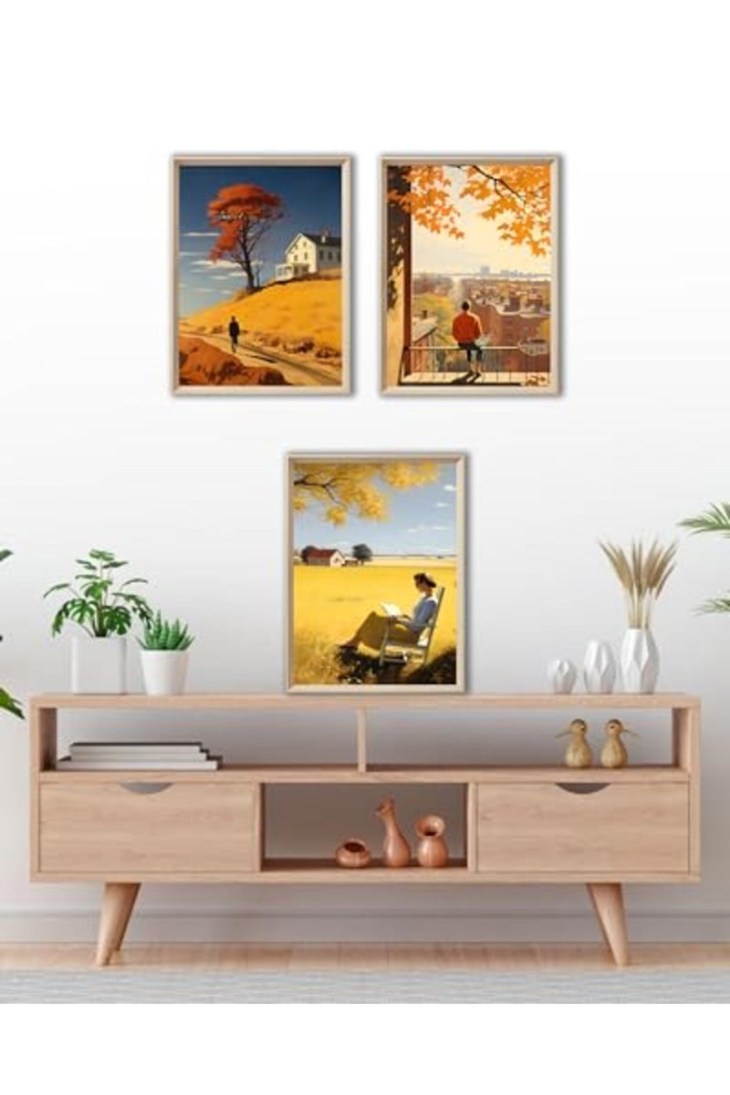 UPWOIGH فن الجدران المؤطر UPWOIGH، فن الجدران من إدوارد هوبر، ديكور الخريف، 12"x16" ملصق قماش قطن نمط قديم، ديكور جمالي لغرفة المعيشة وغرفة النوم، مجموعة من 3 - Image 2