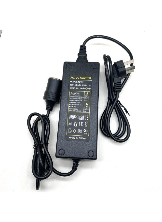 12V10A Cigarette Lighter Power Adapter Car Refrigerator Vacuum Cleaner Car Washer Motor Converter Power Supply-Color:Black-Specifications:12v10a (with National Standard Plug)
