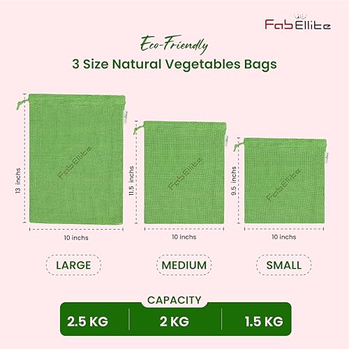 Fab Ellite Cotton Fridge Storage Bags | Set of 6 Eco-Friendly Natural Mesh Net Vegetable Bags with Drawstring | Reusable Cotton Pouches for Fruits & Sabji Storage in Fridge - Image 2