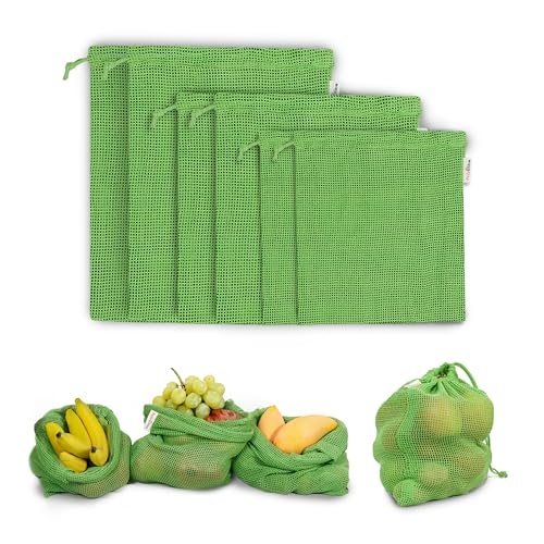 Fab Ellite Cotton Fridge Storage Bags | Set of 6 Eco-Friendly Natural Mesh Net Vegetable Bags with Drawstring | Reusable Cotton Pouches for Fruits & Sabji Storage in Fridge - Image 1