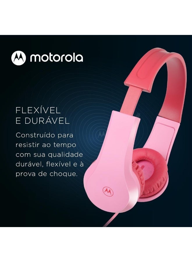 سماعة رأس أطفال سلكية MOTO JR200 آمنة على السمع ميكروفون مدمج وسائد أذن مضادة للحساسية الطفل بمستوى صوت لا يتجاوز 85 ديسيبل بينك