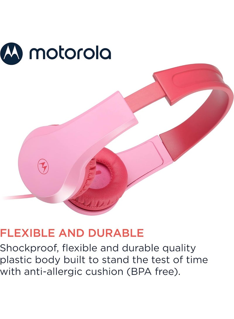 موتورولا سماعة رأس أطفال سلكية MOTO JR200 آمنة على السمع ميكروفون مدمج وسائد أذن مضادة للحساسية الطفل بمستوى صوت لا يتجاوز 85 ديسيبل بينك  - Image 4