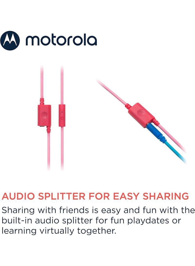 موتورولا سماعة رأس أطفال سلكية MOTO JR200 آمنة على السمع ميكروفون مدمج وسائد أذن مضادة للحساسية الطفل بمستوى صوت لا يتجاوز 85 ديسيبل بينك  - Image 3
