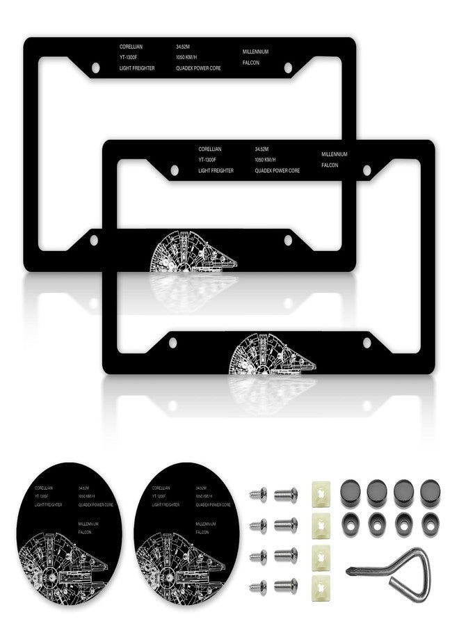 إطارات لوحات ترخيص سيارات مستوحاة من شخصيات الأنمي DGDRHZ، إكسسوارات سيارات مستوحاة من حرب النجوم للنساء والرجال، حامل لوحة ترخيص لطيف، إطار لوحة ترخيص من الألومنيوم يناسب السيارات الأمريكية القياسية بمقاس 12.2 × 6 بوصة (أسود - قطعتان) - Image 1