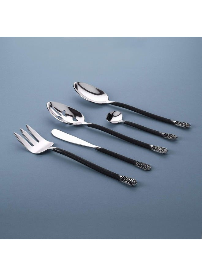 Gourmet Settings 5-Pieces Hostess Silverware Avalon Collection-Matte/Polished Metal Flatware Serving Set Stainless Steel Kitchen Utensils Knife/Fork/Spoons - Image 2