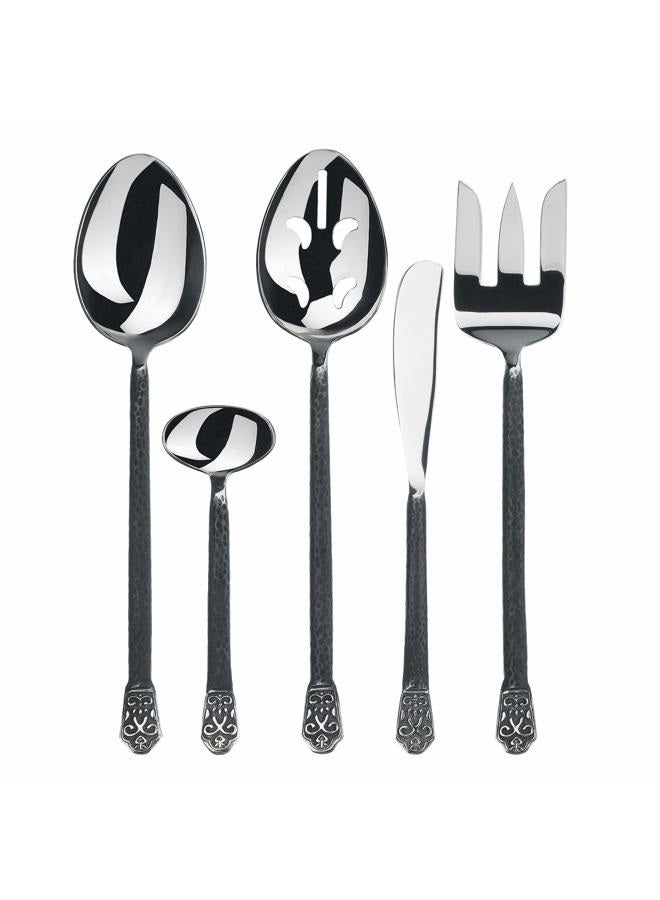 Gourmet Settings 5-Pieces Hostess Silverware Avalon Collection-Matte/Polished Metal Flatware Serving Set Stainless Steel Kitchen Utensils Knife/Fork/Spoons - Image 1