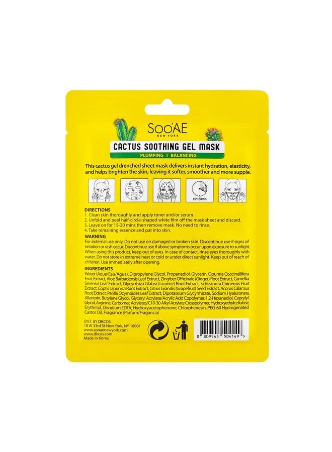 SOOAE Soo’Ae Cactus Soothing Gel Mask 12 Ea Aloe Cactus Hydration Soothing Moisturizing Plumping Facial Mask - Image 4