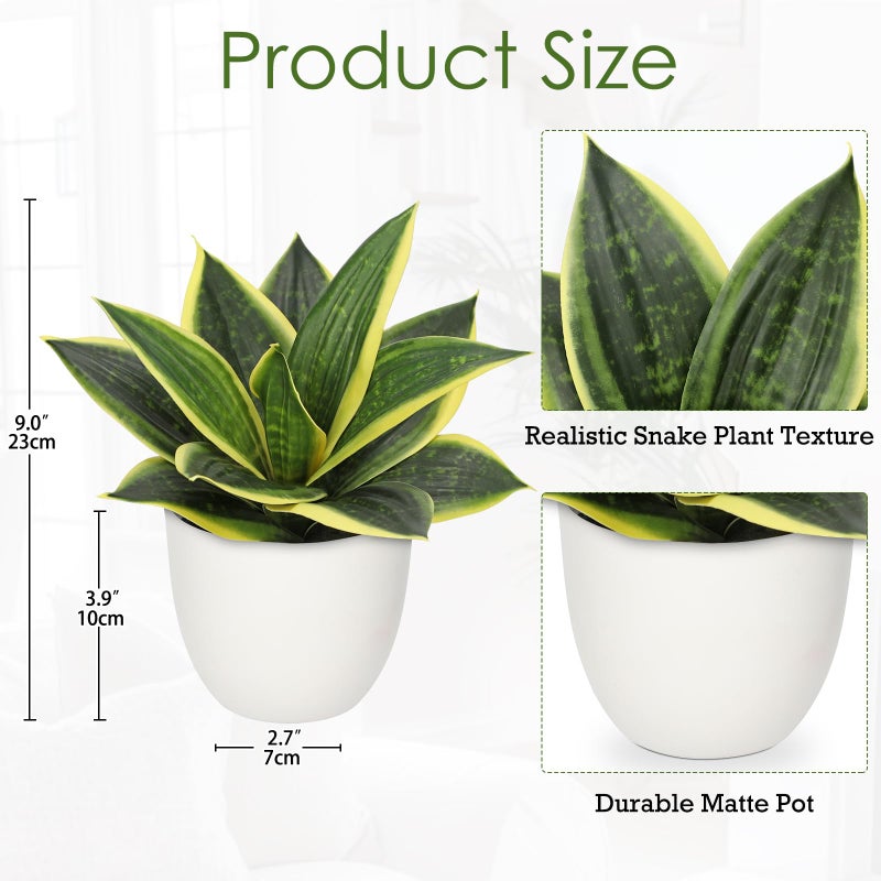 Hollyone Artificial Snake Plants 9" Faux Agave Succulent Plant Potted in White Pot Fake Sansevieria Aloe Tropical Plant for Desk Modern Office Home Bathroom Indoor Outdoor Decor - Image 2