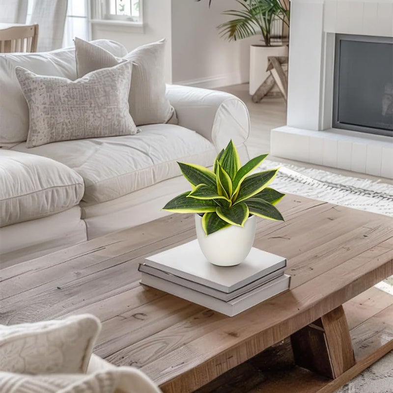 Hollyone Artificial Snake Plants 9" Faux Agave Succulent Plant Potted in White Pot Fake Sansevieria Aloe Tropical Plant for Desk Modern Office Home Bathroom Indoor Outdoor Decor - Image 3