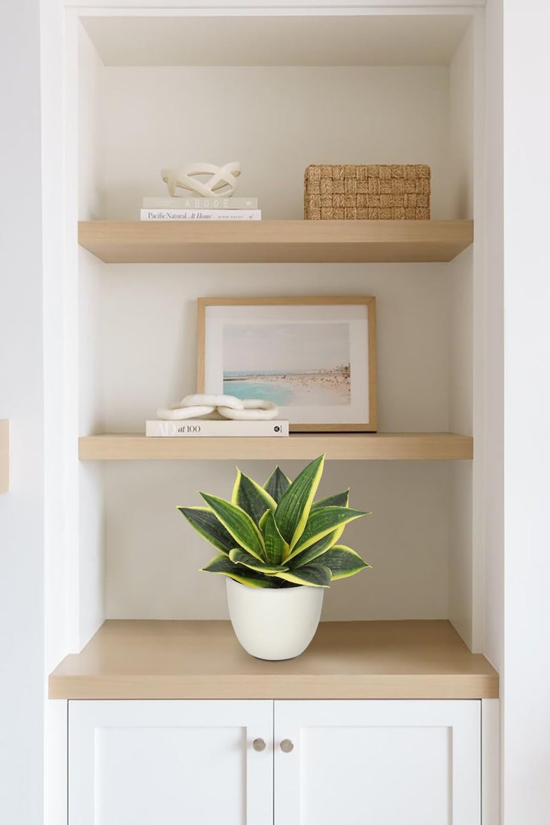 Hollyone Artificial Snake Plants 9" Faux Agave Succulent Plant Potted in White Pot Fake Sansevieria Aloe Tropical Plant for Desk Modern Office Home Bathroom Indoor Outdoor Decor - Image 5