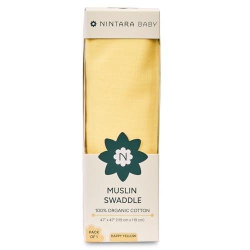 NINTARABABY Extra-Large Swaddle - 100% Organic Premium Muslin Cotton, 47" x 47" (119 cm x 119 cm), Ultra-Soft, Breathable & Lightweight, Multipurpose, Hypoallergenic, Gifts for Newborn Babies - Image 1