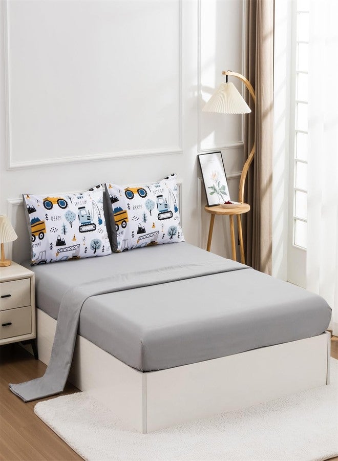 NTBED مجموعة لحاف توأم مكونة من 5 قطع لشاحنة البناء للأطفال الأولاد - سيارات الغابة - حفار - أقمشة ميكروفايبر خفيفة الوزن - Image 3