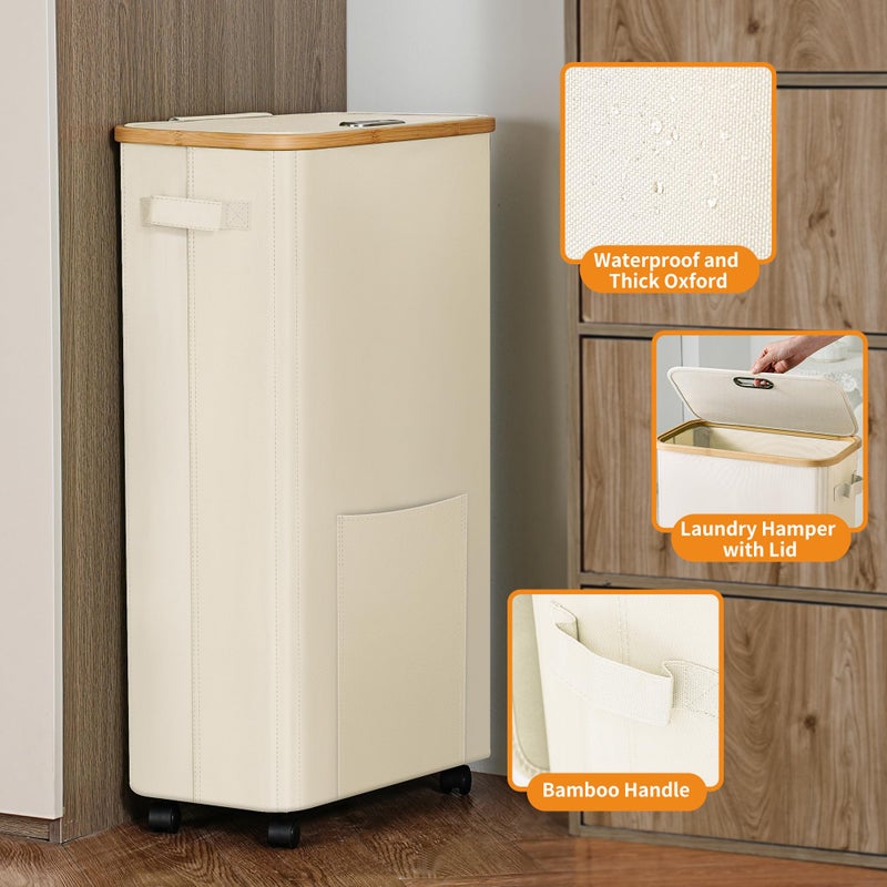 Vincona Laundry Basket with Wheels, Dirty Clothes Hamper on Wheels, Rolling Tall Laundry Hamper with lid for Laundry Room, Dorm and Bathroom, 75L Beige - Image 3