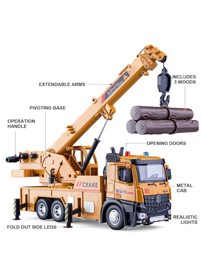general Crane Truck Toy Metal Cab, Friction Powered Crane Trailer with Lights and Sounds, Kids Boy Girl Construction Equipment, 13.5 inches - Image 2