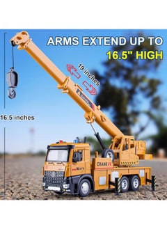 General Crane Truck Toy Metal Cab, Friction Powered Crane Trailer with Lights and Sounds, Kids Boy Girl Construction Equipment, 13.5 inches  - Image 5