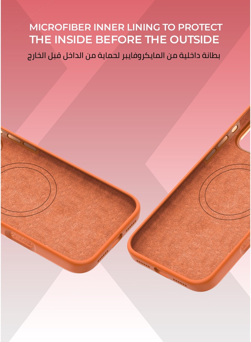 زوندا كفر بيور ايفون 17 ماج سيف لون برتقالي- بطانة داخلية من المايكروفايبر لحماية من الخدوش،إطار كاميرا معدني مرتفع لحماية العدسة، مصنوع من السيليكون السائل مع طبقة مقاومة  للبصمات، متوافق مع ملحقات MagSafe - Image 3