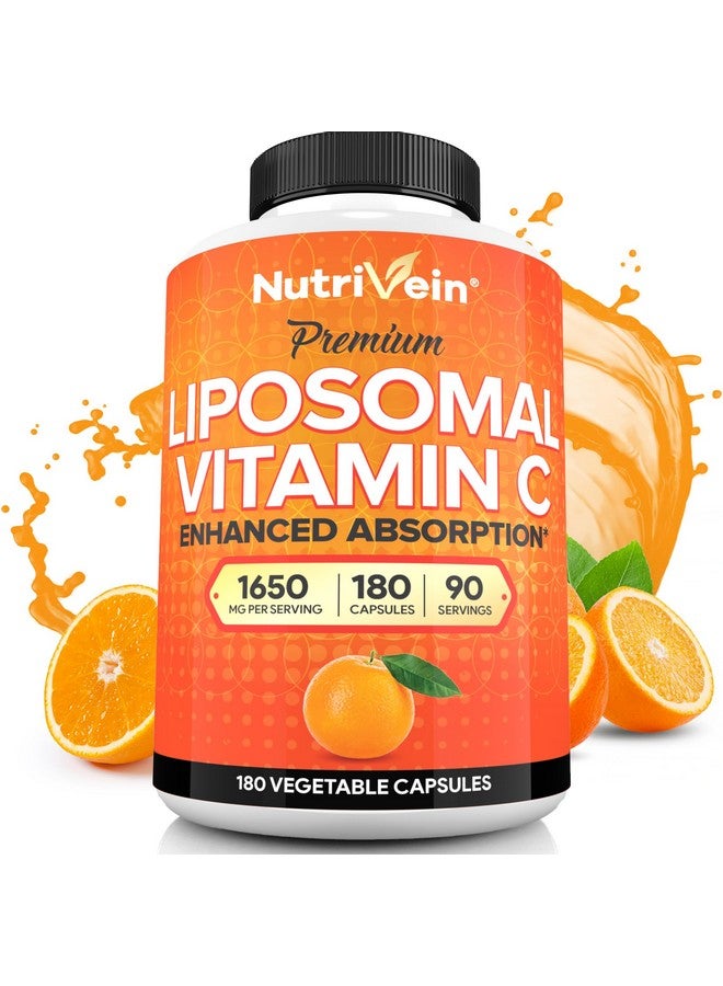 Nutrivein Nutrivein Premium Liposomal Vitamin C Supplement 1650mg - 180 Caps: High-Absorption Vitamin C Capsules for Whole-Body Defenses & Overall Well-Being - Image 1