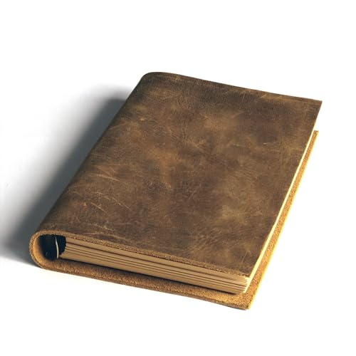 Fishknow Fishkonw A6 Vintage Leather Journal Notebook,Small 6 Ring Refillable Leather Binder Notebook Travel Journal for Women&Men - Image 1