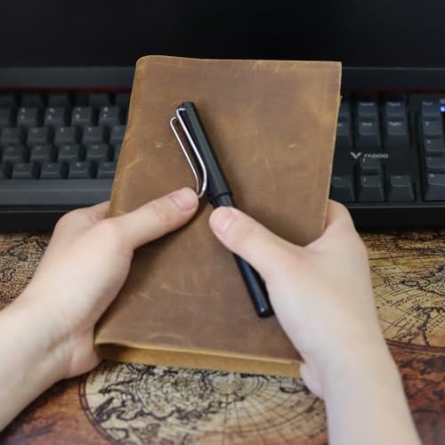 Fishknow Fishkonw A6 Vintage Leather Journal Notebook,Small 6 Ring Refillable Leather Binder Notebook Travel Journal for Women&Men - Image 2