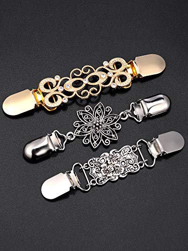 Jetec 3 Pcs Vintage Sweater Clips Shirt Dress Cinch Clips Cardigan Shawl Brooches Waist Cincher Decor for Women(Silver Gold,Chic Style) - Image 3