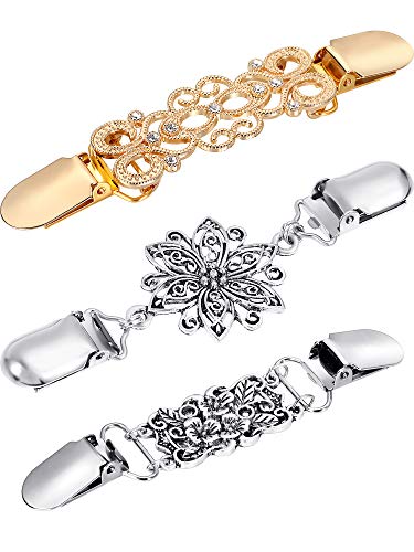 Jetec 3 Pcs Vintage Sweater Clips Shirt Dress Cinch Clips Cardigan Shawl Brooches Waist Cincher Decor for Women(Silver Gold,Chic Style) - Image 1