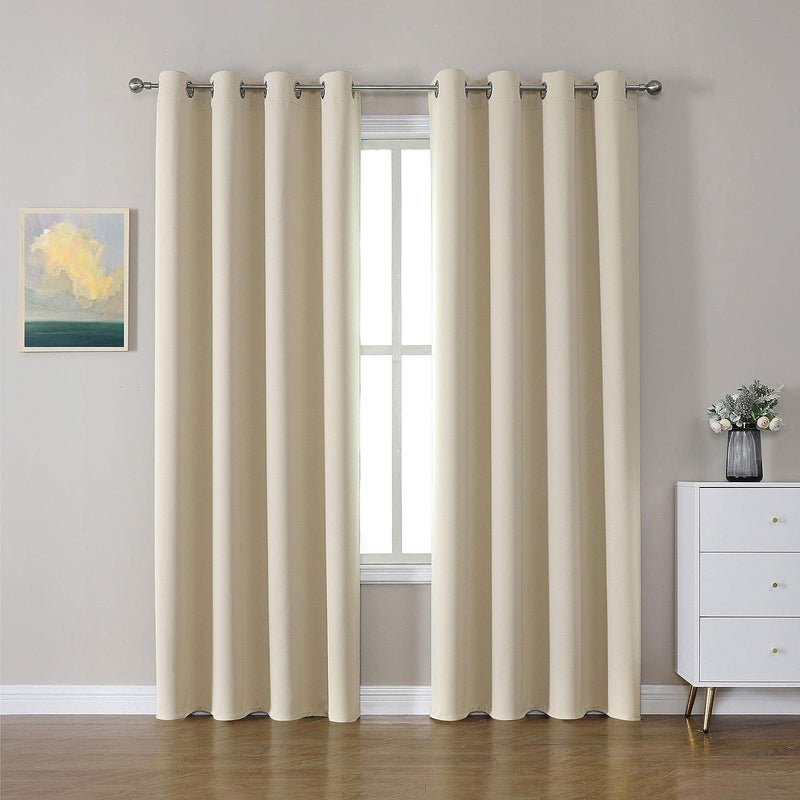 CUCRAF Light Beige Blackout Curtains 90 inch Length Thermal Insulated Room Darkening Small Window Curtains for BedroomLight Blocking Drapes for Kitchen Living RoomSet of 2 Panels 52 x 90 Inch