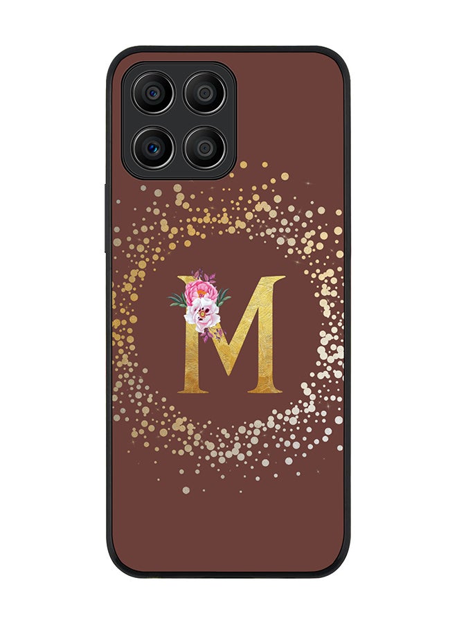 Stylizedd Rugged Black edge case for Honor X6 Slim fit Soft Case Flexible Rubber Edges TPU Gel Thin Cover - Custom Monogram Initial Letter Floral Pattern Alphabet - M (Brown) - Image 1