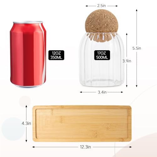 GYOSUGANG Glass Jar Storage Container with Ball Cork, 3PCS Round Glass Canisters with Tray & Labels, Small Glass Jars for Food Sugar Candy Coffee Tea Nuts - Style 2(500ml/17oz) - Image 4