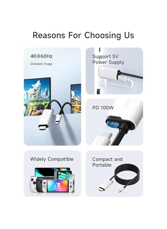Generic - Switch Dock for Nintendo Switch OLED, USB C to HDMI Cable Adapter with 4K@60Hz HDMI, 100W Power Delivery, Type-C to HDMI Adapter for Laptop, Tablet, SteamDeck, ROG Ally (White 60Hz) - Image 1