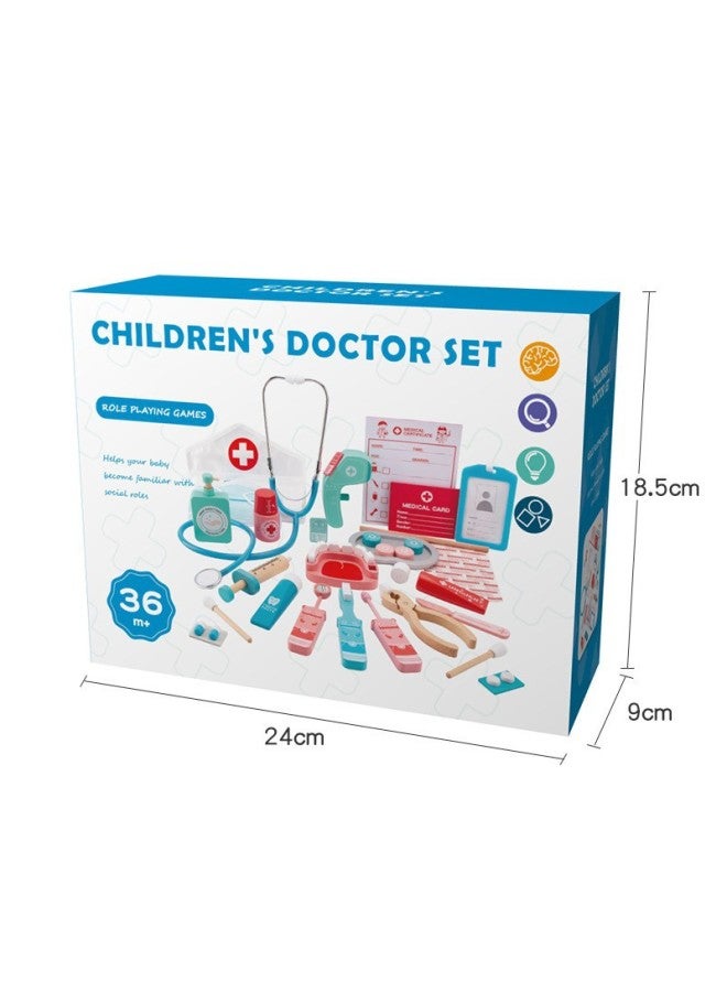 مجموعة لعب طبيب الأطفال ألعاب خشبية سماعة طبيب هدية مجموعة أدوات تعليمية للأطفال الصغار أدوات طبية للأطفال - اللون: صندوق أزرق اللون مجموعة طبيب - Image 1