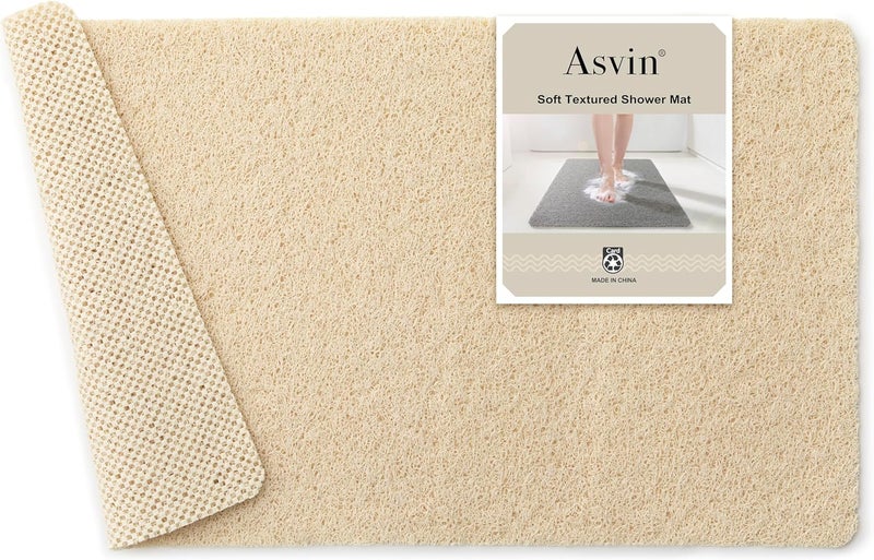 Asvin سجادة حمام ناعمة الملمس للاستحمام والدش والحوض، مقاس 24 × 16 بوصة، خالية من الفثالات، سجادات حوض استحمام مريحة غير قابلة للانزلاق مع فتحة تصريف، سجادات حمام من PVC تشبه الليفة للمناطق الرطبة، سريعة الجفاف - Image 1