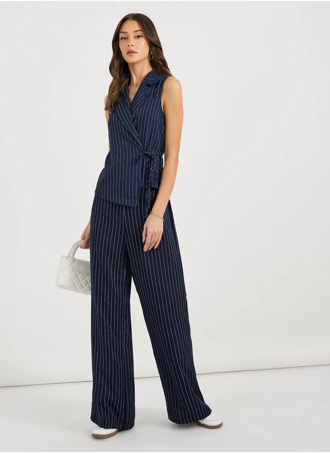 Styli Striped Wide Leg High Rise Pants