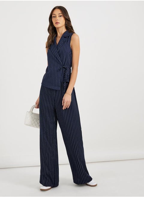 Striped Wide Leg High Rise Pants