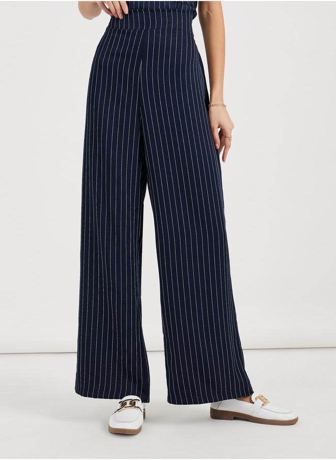 Styli - Striped Wide Leg High Rise Pants - Image 1