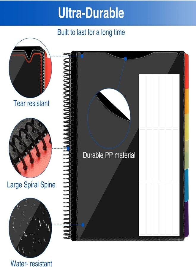 Forvencer 12 Pocket Project Organizer, Forvencer 1/6-cut Tab Binder Organizer with Sticky Labels, Multi Pocket Folder with Zipper Pouch, Folder Binder Spiral Pocket Notebook, Office Supplies, Antique Green - Image 3