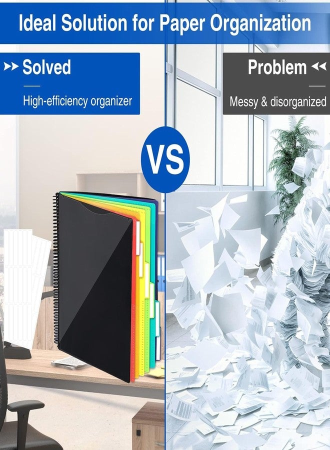 Forvencer 12 Pocket Project Organizer, Forvencer 1/6-cut Tab Binder Organizer with Sticky Labels, Multi Pocket Folder with Zipper Pouch, Folder Binder Spiral Pocket Notebook, Office Supplies, Antique Green - Image 2