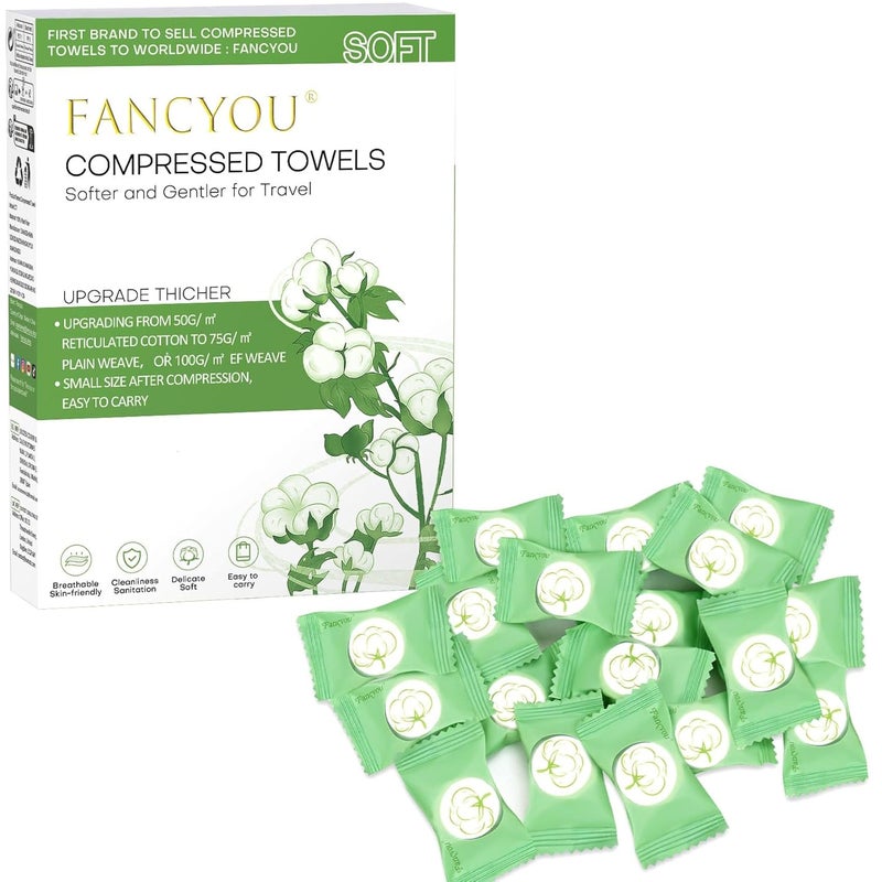 Compressed Disposable Face Towel 100 PCSThicken Facial Cleansing Cloths TowelettesMini Travel EssentialsCompact Portable Wash Cotton Wipes Tablets Coin Tissues for Camping HikingGreen