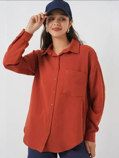 BIG DART BDART Oversized Pocket Detailed Linen Blended Shirt