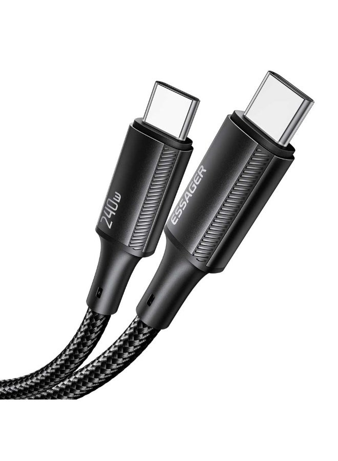 ايساجر كابل Essager USB-C إلى USB-C بقوة 240 واط - PD 3.1 (5A) شحن فائق السرعة - نايلون مضفر أسود بطول 2 متر - Image 1