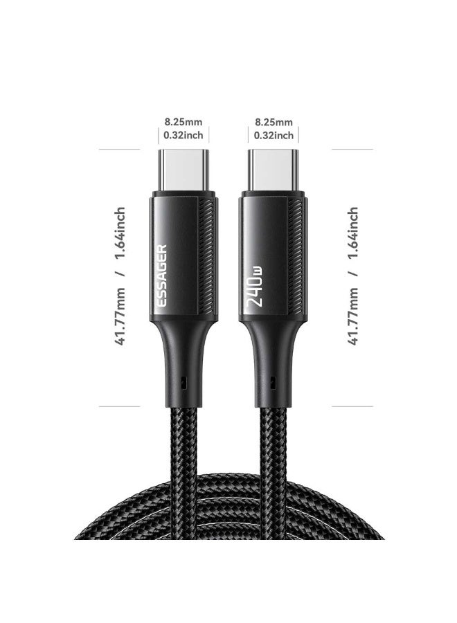 ايساجر كابل Essager USB-C إلى USB-C بقوة 240 واط - PD 3.1 (5A) شحن فائق السرعة - نايلون مضفر أسود بطول 2 متر - Image 3
