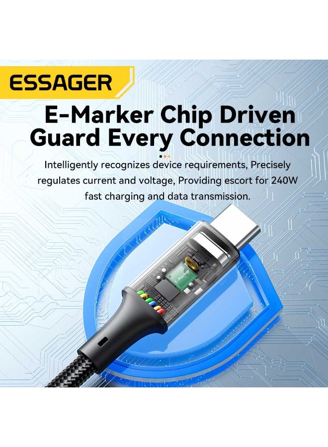 ايساجر كابل Essager USB-C إلى USB-C بقوة 240 واط - PD 3.1 (5A) شحن فائق السرعة - نايلون مضفر أسود بطول 2 متر - Image 4