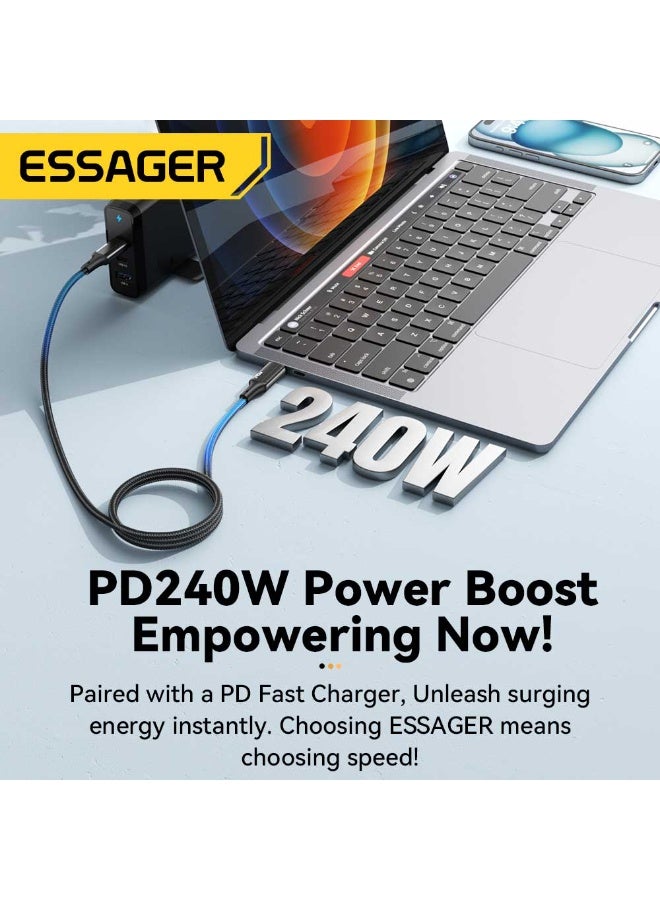 ايساجر كابل Essager USB-C إلى USB-C بقوة 240 واط - PD 3.1 (5A) شحن فائق السرعة - نايلون مضفر أسود بطول 2 متر - Image 5