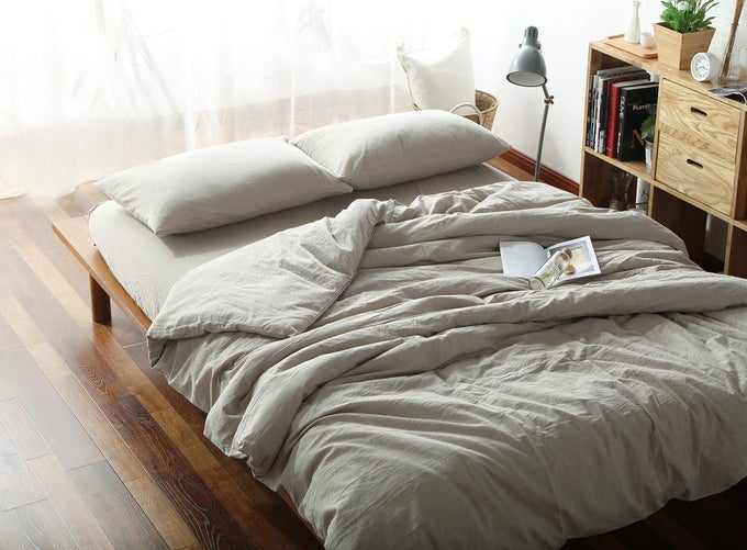 FYDREAMS 100 WASHED COTTON DUVET COVER FOR WEIGHTED BLANKET 60X80 INCHES WITH 8 TIES ZIPPER ON LONG SIDEKHAKIJUST DUVET COVER