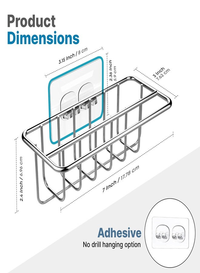 KESOL Adhesive Kitchen Sink Sponge Holder + Dish Cloth Hanger + Soap Holder, 2-in-1 Kitchen Sink Caddy, 304 Stainless Steel Rust Proof, Water Proof, No Drilling (Silver) - Image 3