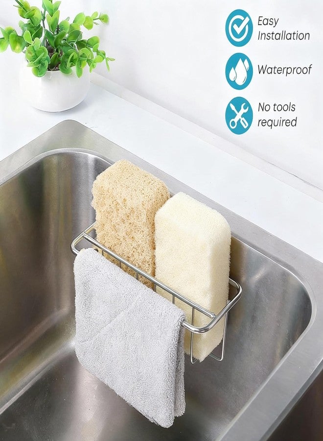 KESOL Adhesive Kitchen Sink Sponge Holder + Dish Cloth Hanger + Soap Holder, 2-in-1 Kitchen Sink Caddy, 304 Stainless Steel Rust Proof, Water Proof, No Drilling (Silver) - Image 2