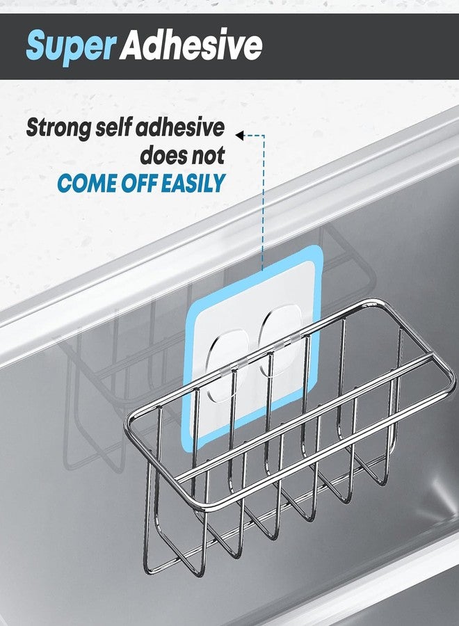 KESOL Adhesive Kitchen Sink Sponge Holder + Dish Cloth Hanger + Soap Holder, 2-in-1 Kitchen Sink Caddy, 304 Stainless Steel Rust Proof, Water Proof, No Drilling (Silver) - Image 4