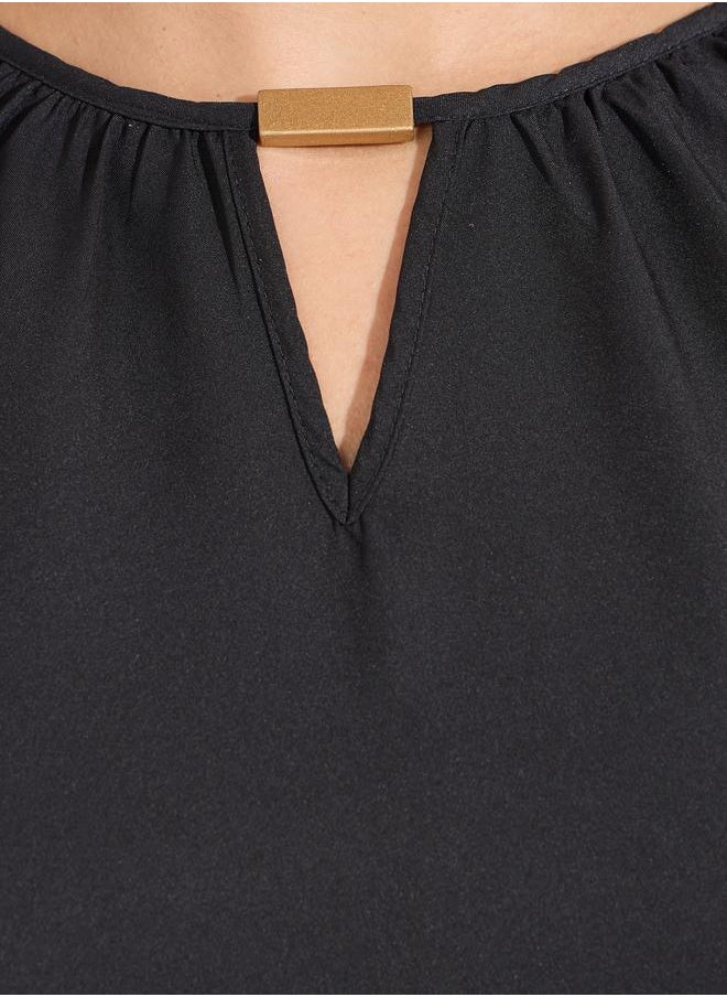 Solid Round Neck Top with Flute Sleeve