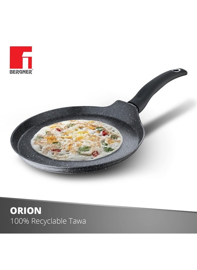 BERGNER - Bergner Orion NonStick 26 cm Tawa/ Dosa Pan, 100% Recyclable, For Low Oil Paratha/Dosa/Uttapam/Pancake/ Crepe/Eggs/Toasts, Textured Soft Touch Handle, Granite Finish, Induction & Gas ready, 1-Year Warranty - Image 1