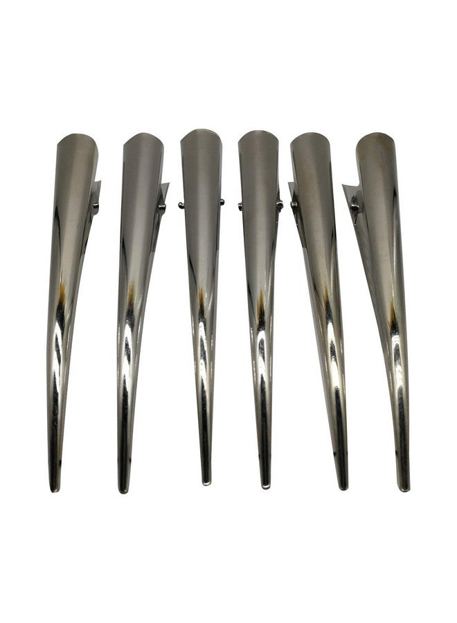 CONOFA Onofa 6 Pack Duckbill Hair Clips With Teeth Metal Silvery Alligator Curl Clips Crocodile Accessories Hairpins Chic Styling Claw (Silvery) - Image 2
