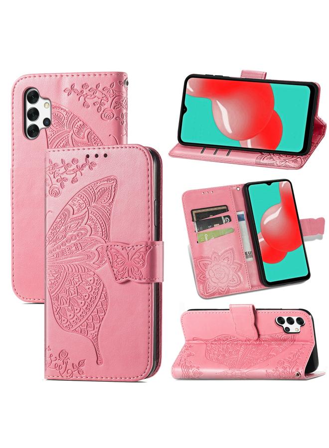S-TOP Case For Samsung Galaxy A32 4G Butterfly Love Flower Embossed Horizontal Flip Leather Case with Bracket / Card Slot / Wallet / Lanyard - Image 1